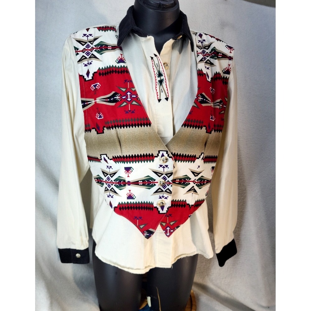 Vintage Rough Rider Circle T Blouse Vest Women's Western Wear Size‎ Large Aztec